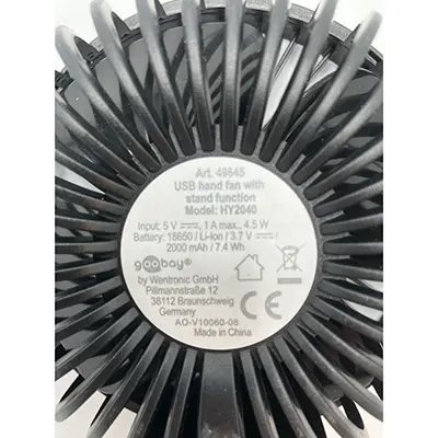 Photo de l’avis officiel: Goobay USB Hand fan with stand function Ventilateur USB — risque: Risque chimique & Environnement