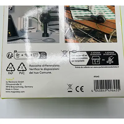 Photo de l’avis officiel: Goobay USB Hand fan with stand function Ventilateur USB — risque: Risque chimique & Environnement