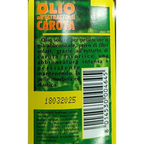 Foto do aviso oficial: Kodrap Olio all'estratto di carota Óleo corporal — risco: Químico