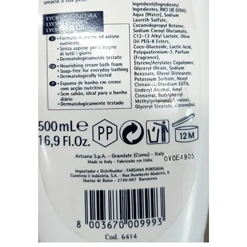 Photo de l’avis officiel: LYCIA Nutriente Mousse de bain — risque: Risque chimique