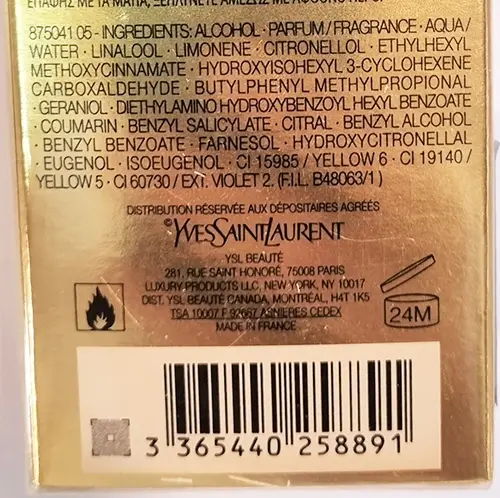 Photo de l’avis officiel: Yves Saint Laurent Cinèma Parfum — risque: Risque chimique