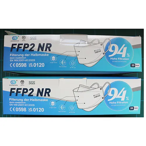 Foto aus der offiziellen Meldung: ctc connexions FFP2 Maske FFP2 NR Filterung der Halbmaske Partikelfiltermaske — Risiko: Gesundheitsrisiken/Sonstige