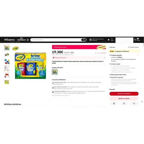 Photo from the official notice: Crayola Peinture à doigts lavable audacieuse, primaire, dessin pour enfants, 8 finger paint — chemical risk