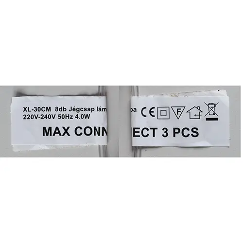 Photo de l’avis officiel: 8db Jégcsap lámpa Chaîne d'éclairage — risque: Choc électrique