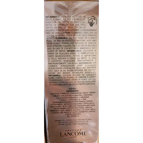 Photo de l’avis officiel: Lancome Paris Hypnose Senses Parfum — risque: Risque chimique