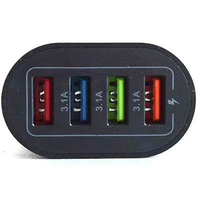 Foto aus der offiziellen Meldung: 4 USB FAST CHARGER, 4 port USB Travel Charger 6.2A USB-Ladegerät — Risiko: Elektrischer Schlag