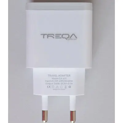 Photo from the official notice: TREQA Fast charger (on the packaging), TRAVEL ADAPTER (on the product) usb charger — electric shock risk