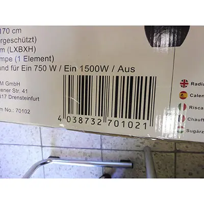 Photo de l’avis officiel: G&amp;M GmbH Decken Heizstrahler Chauffe-plafond — risque: Choc électrique