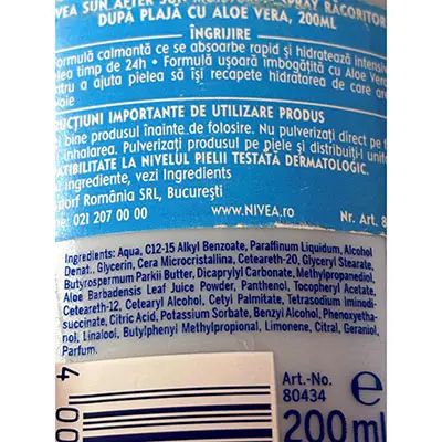 Photo from the official notice: Nivea sun after sun lotion spray with aloe vera — chemical risk