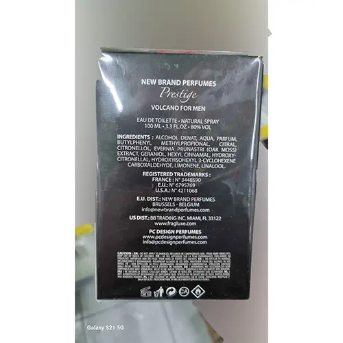 Foto uit de officiële melding: New Brand Volcano Eau de toilette — risico: Chemische risico's (A12/03520/24)