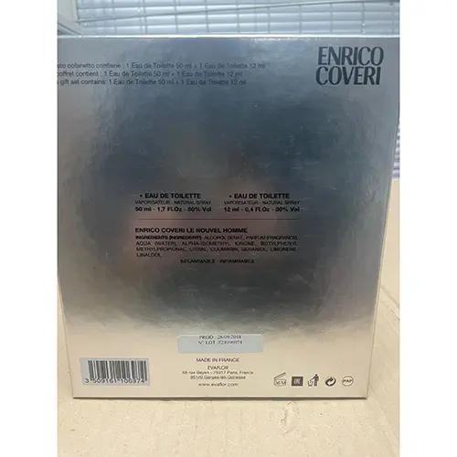 Photo de l’avis officiel: Enrico Coveri Le Nouvel homme Ensemble d'eau de toilette — risque: Risque chimique