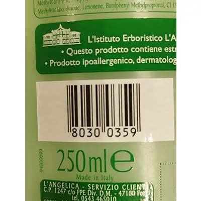 Foto uit de officiële melding: L'angelica Rivitalizzante con estratti naturali Douchecrème — risico: Chemische risico's