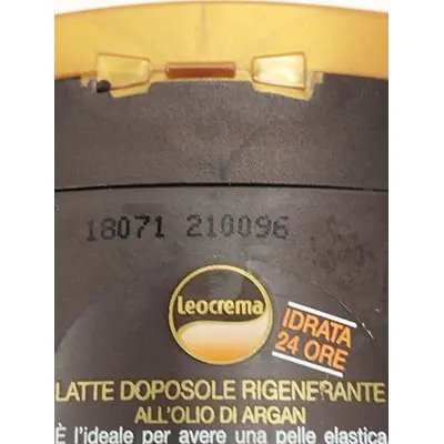 Photo from the official notice: Leocrema Latte dopo sole rigenerante all'oliop di Argan aftersun lotion — chemical risk