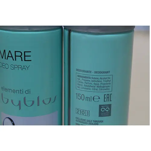 Photo de l’avis officiel: Elementi di Byblos Mare deo spray Déodorant — risque: Risque chimique