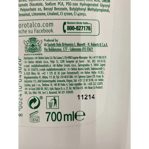 Foto dell’avviso ufficiale: BOROTALCO LAVANDA E IRIS Bagnoschiuma — rischio: Rischio chimico