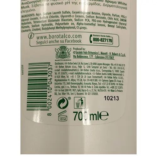 Foto dell’avviso ufficiale: BOROTALCO Muschio bianco Bagnoschiuma — rischio: Rischio chimico