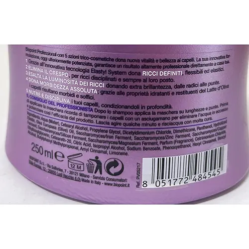 Photo de l’avis officiel: Biopoint Ricci Disciplinati Maschera Masque capillaire — risque: Risque chimique