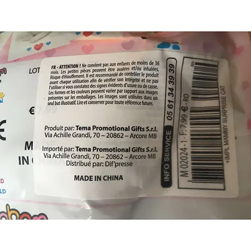 Photo from the official notice: Sbabam / Tema Promotional MAMMY CAT soft toy — choking risk