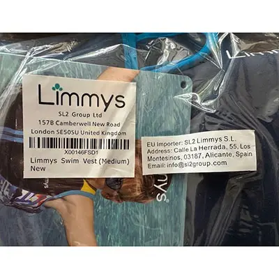 Foto aus der offiziellen Meldung: Limmys Buoyant aids for swimming instruction Schwimmweste — Risiko: Ertrinken