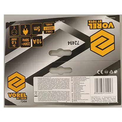 Foto do aviso oficial: Vorel Extension cord Chumbo de extensão — risco: Choque elétrico