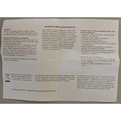 Foto do aviso oficial: PLASTROL PRZEDŁUŻACZ DOMOWY Chumbo de extensão — risco: Choque elétrico (SR/03717/24)