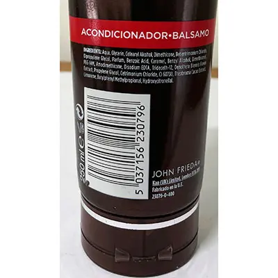 Photo from the official notice: John Frieda Brillant Brunette hair conditioner — chemical risk