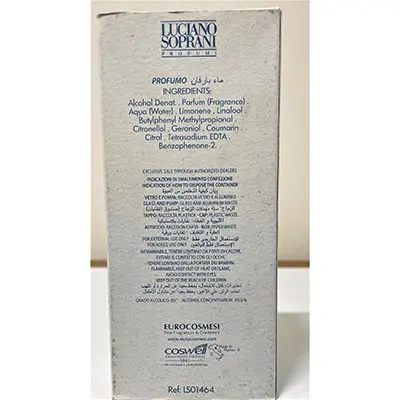 Photo de l’avis officiel: Luciano Soprani Solo Soprani Natural Scient Parfum — risque: Risque chimique