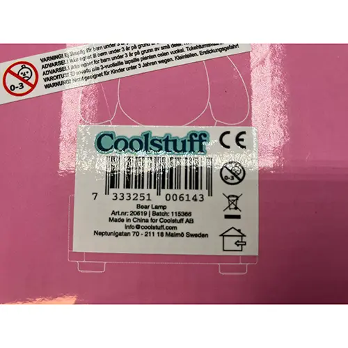 Foto uit de officiële melding: Coolstuff Bear Lamp — risico: Milieu