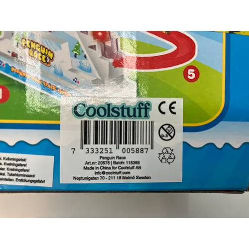 Foto do aviso oficial: Coolstuff Penguin race Brinquedo elétrico — risco: Ambiente