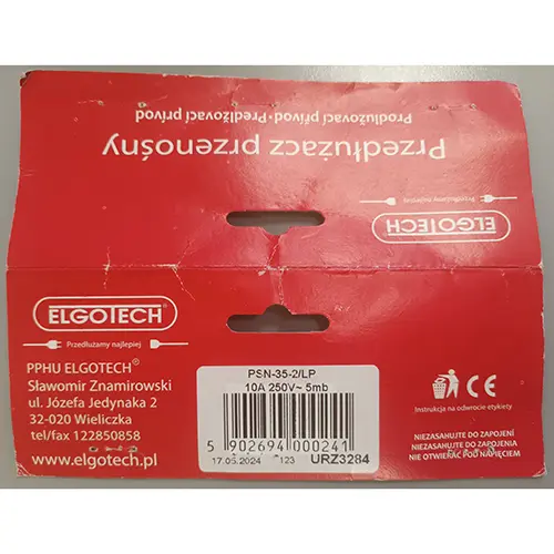Photo de l’avis officiel: ELGOTECH Cordon de rallonge — risque: Choc électrique (SR/03802/24)