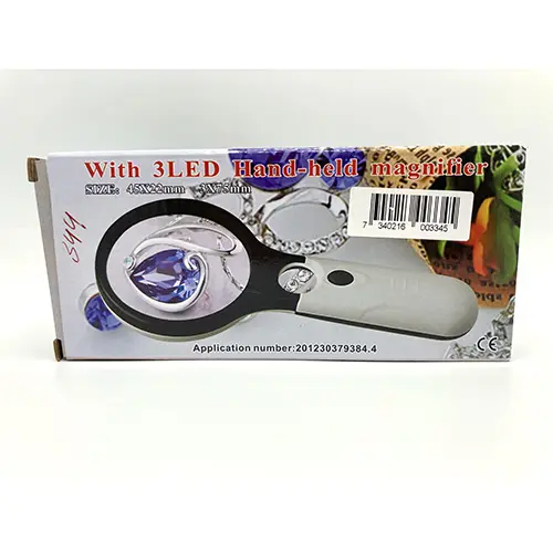 Foto uit de officiële melding: With 3LED Hand-held magnifier Vergrootglas (Handheld -) — risico: Milieu