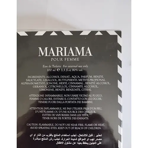 Photo de l’avis officiel: Comin parfum Mariama Eau de toilette — risque: Risque chimique (SR/00010/25)