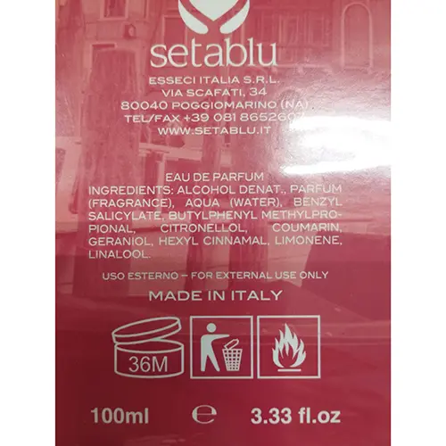 Photo de l’avis officiel: Setablu Amore Parfum — risque: Risque chimique