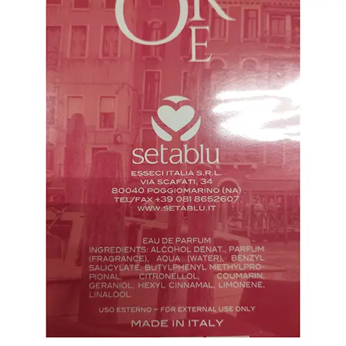 Photo de l’avis officiel: Setablu Amore Parfum — risque: Risque chimique