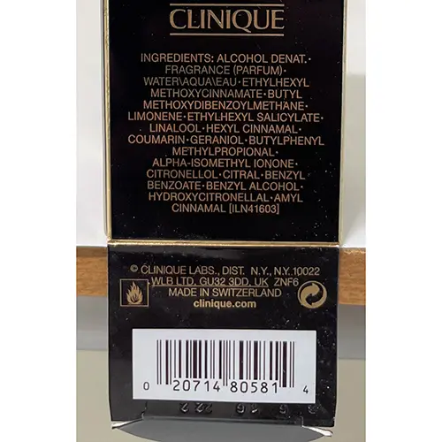 Photo de l’avis officiel: Clinique Aromatics in Black Parfum — risque: Risque chimique