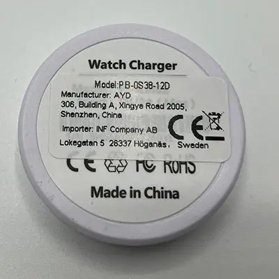 Foto uit de officiële melding: Smartwatch-oplader — risico: Milieu