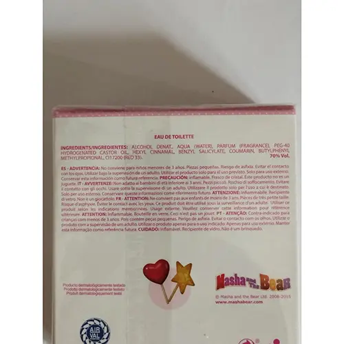 Photo de l’avis officiel: AIR -VAL Masha and the Bear Eau de toilette — risque: Risque chimique