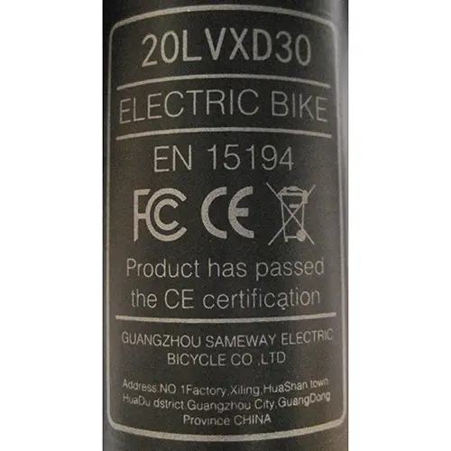 Photo de l’avis officiel: SAMEBIKE 20LVXD30 Vélo électrique — risque: Blessures
