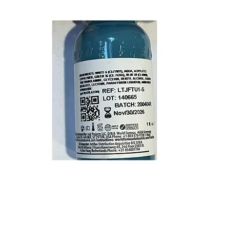 Photo from the official notice: WORLD FAMOUS TATTOO INK LIMITLESS Jay Freestyle Turquoise — chemical risk