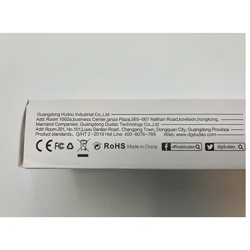 Foto uit de officiële melding: Dudao PD20W quick charger USB-oplader — risico: Milieu (SR/00224/25)