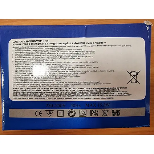 Foto do aviso oficial: LAMPKI CHOINKOWE LED Corrente de iluminação — risco: Choque elétrico (SR/00254/25)