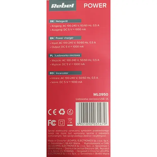Foto uit de officiële melding: REBEL POWER CHARGER USB-oplader — risico: Milieu