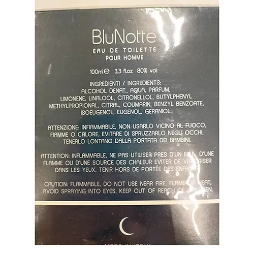Photo de l’avis officiel: Comin parfum Blu Notte Eau de toilette — risque: Risque chimique (SR/00276/25)