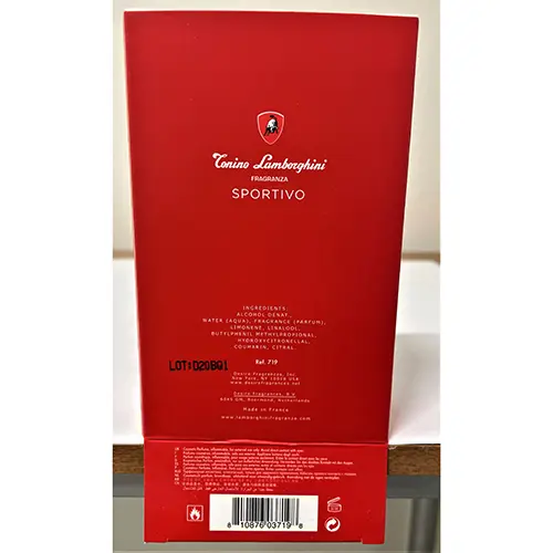 Photo de l’avis officiel: Tonino Lamborghini Sportivo Parfum — risque: Risque chimique