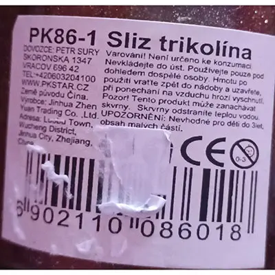 Photo de l’avis officiel: Sliz Trikolína Slime de jouet — risque: Risque chimique