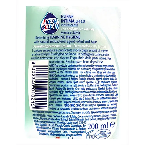 Photo de l’avis officiel: FRESH &amp; CLEAN Igiene Intima rinfrescante Menta e Salvia Savon — risque: Risque chimique