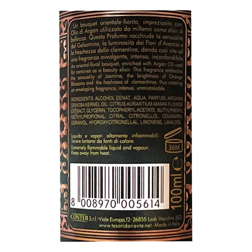 Photo de l’avis officiel: Tesori d'Oriente HAMMAM Parfum — risque: Risque chimique