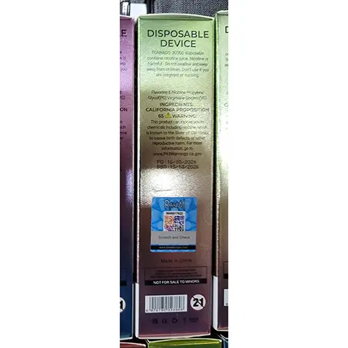 Photo de l’avis officiel: RAHdM TORNADO 30000 Cigarette électronique jetable — risque: Risque chimique (SR/00505/25)