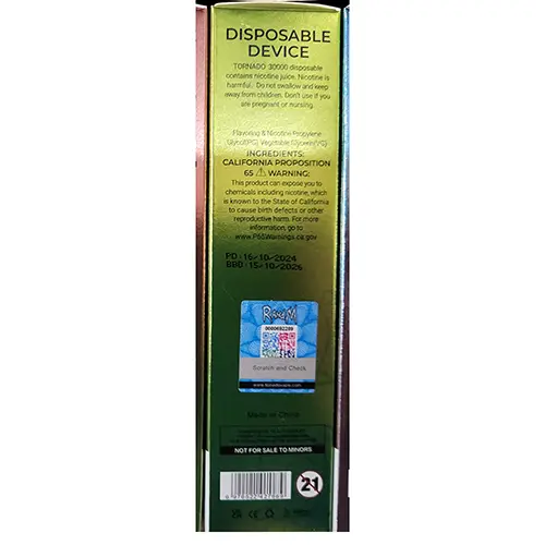 Photo de l’avis officiel: RAHdM TORNADO 30000 Cigarette électronique jetable — risque: Risque chimique (SR/00504/25)