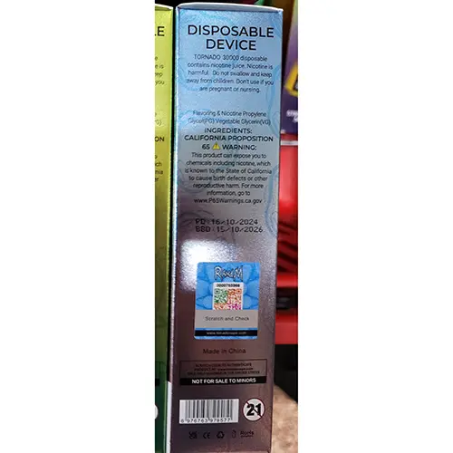 Photo de l’avis officiel: RAHdM TORNADO 30000 Cigarette électronique jetable — risque: Risque chimique (SR/00510/25)